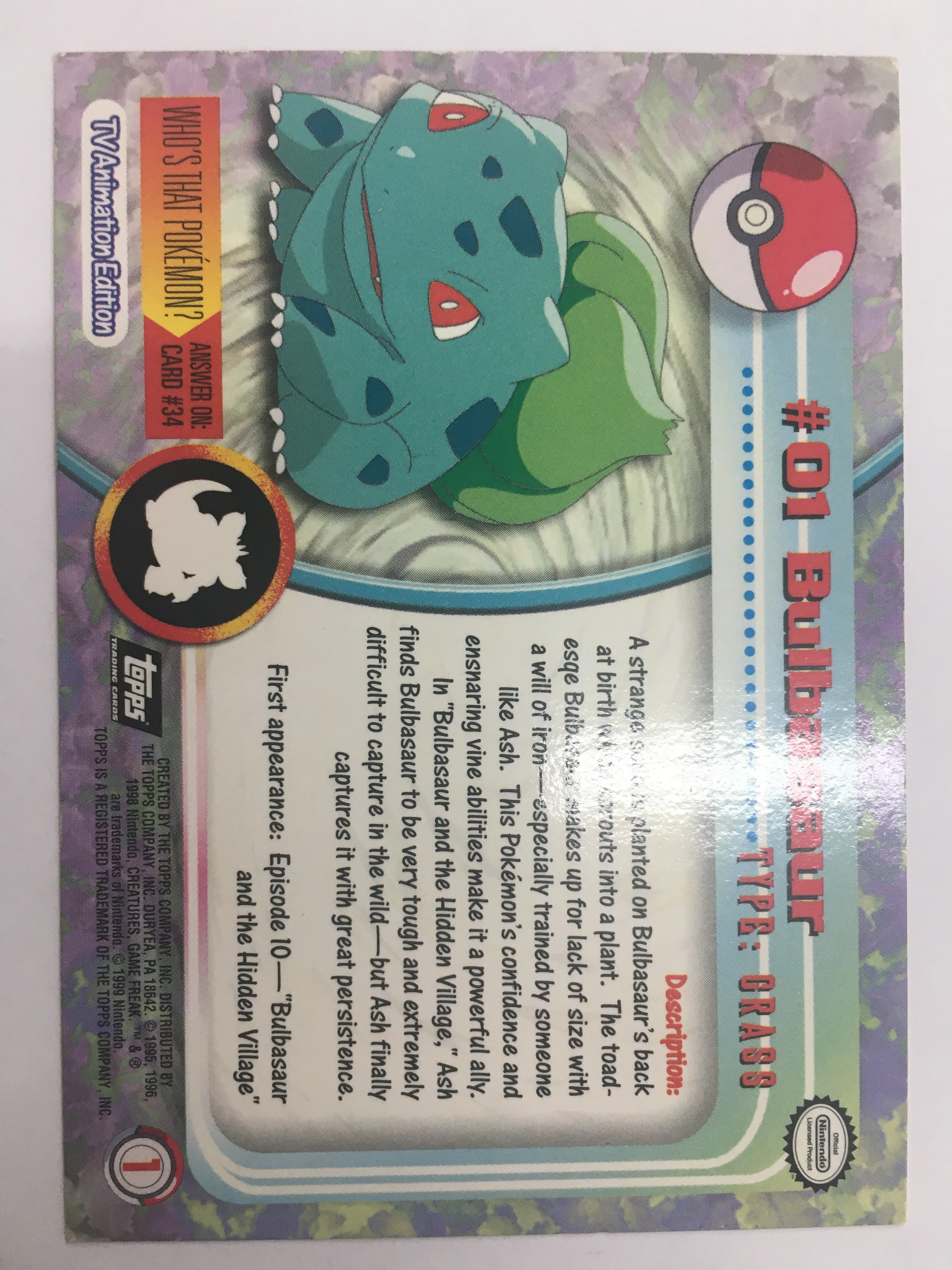 Bulbasaur #01 Topps TV Animation Edition Near Mint - Image 2