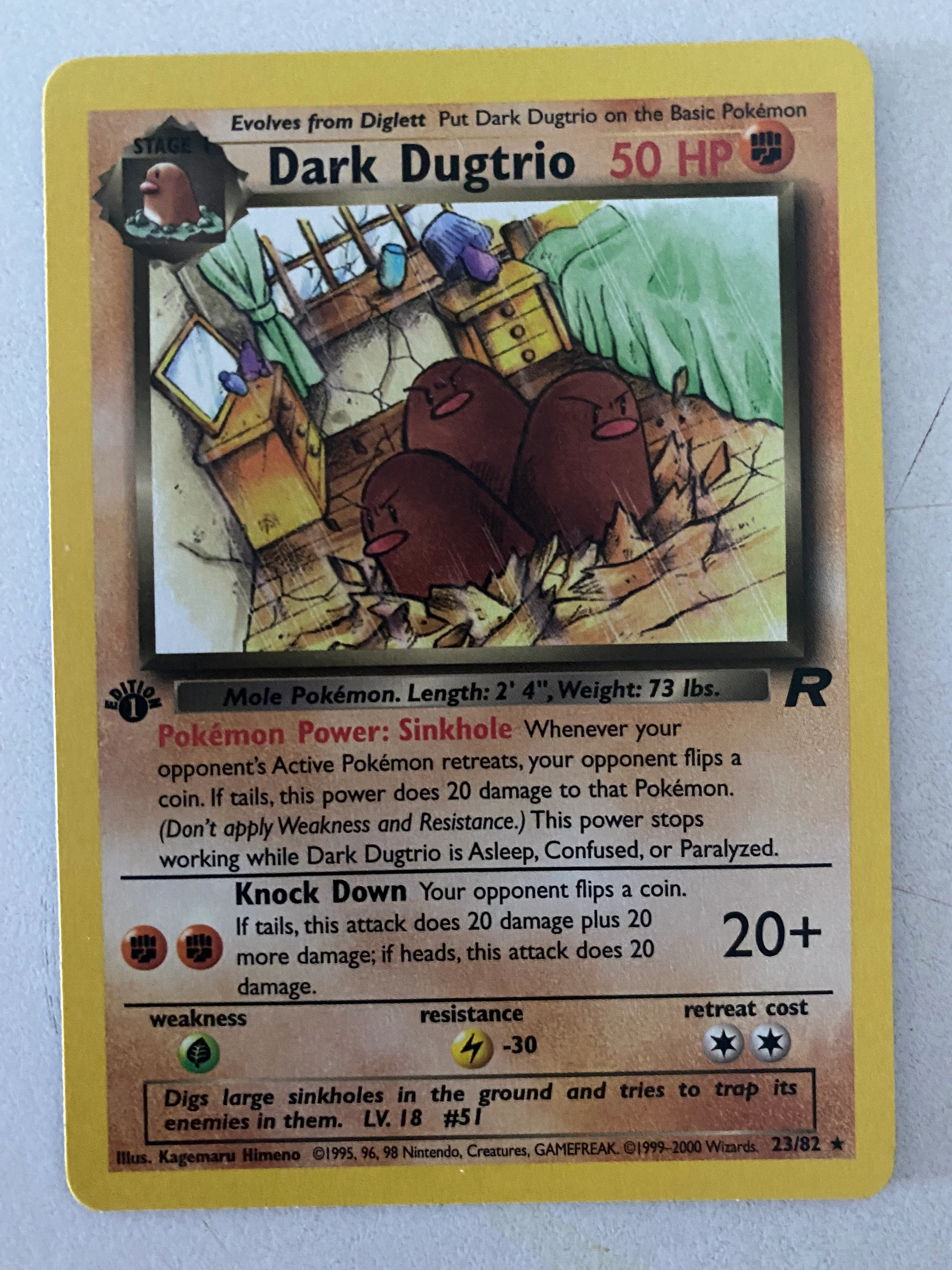 Dark Dugtrio  Vintage WotC 23/82 Team Rocket Pokemon Card Naer Mint