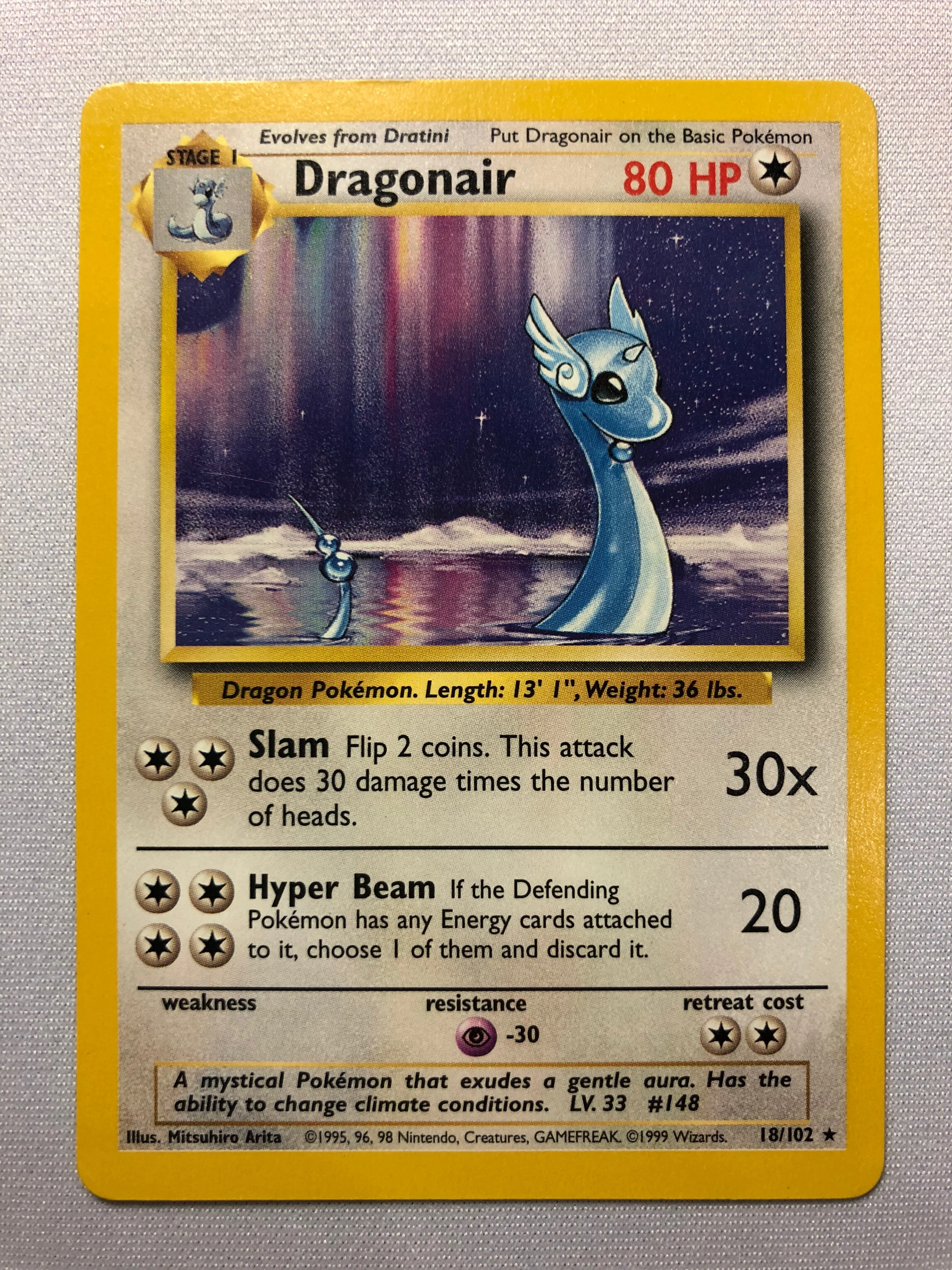 Dragonair 18/102 Rare Base Set Pokemon Card Near Mint