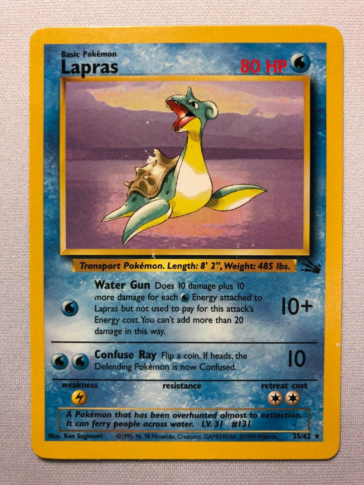 Lapras 25/62 Rare Fossil Set Pokemon Card Near Mint