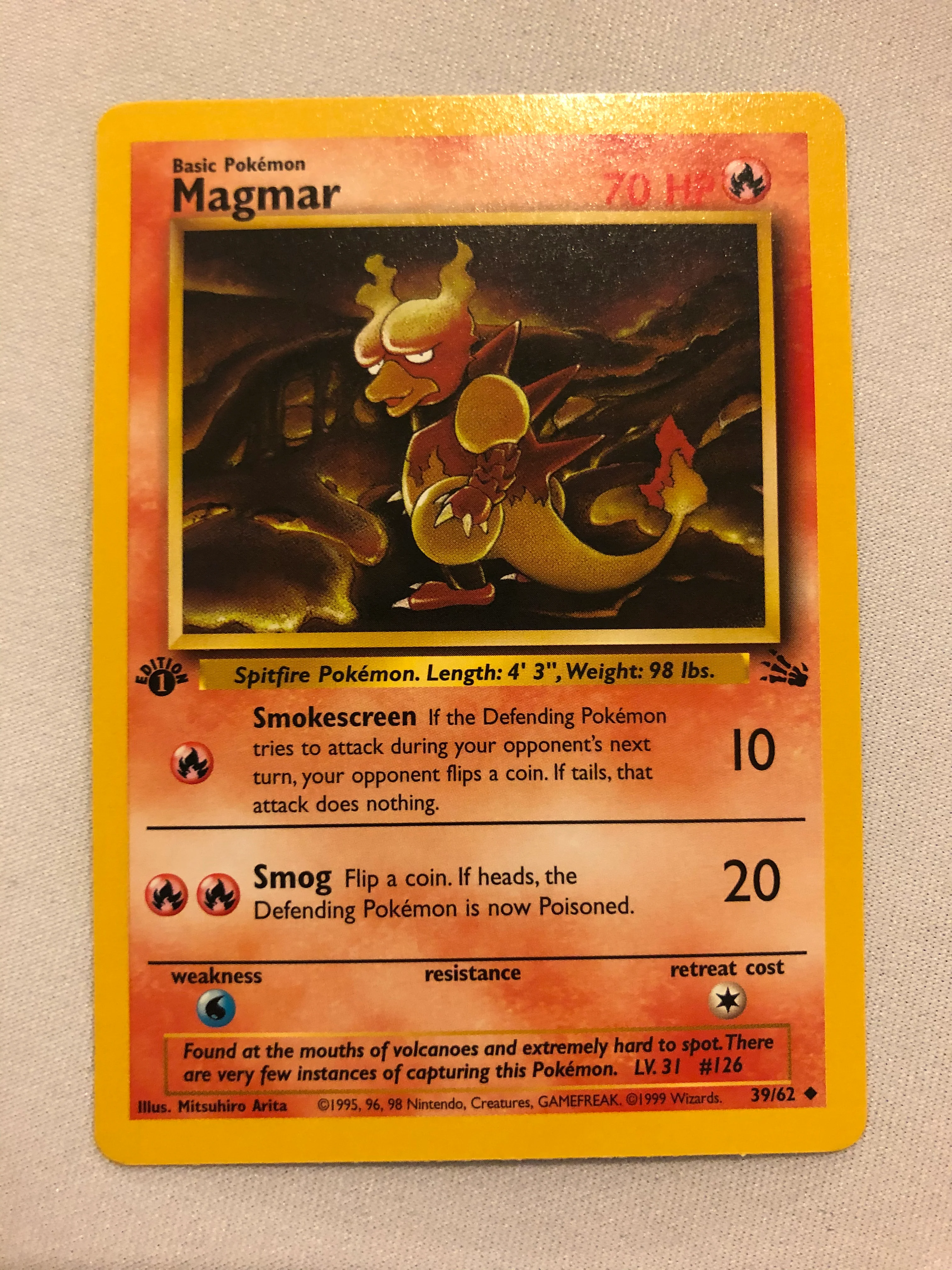 Magmar 39/62 1st Edition Vintage Fossil Set Pokemon Card Near Mint