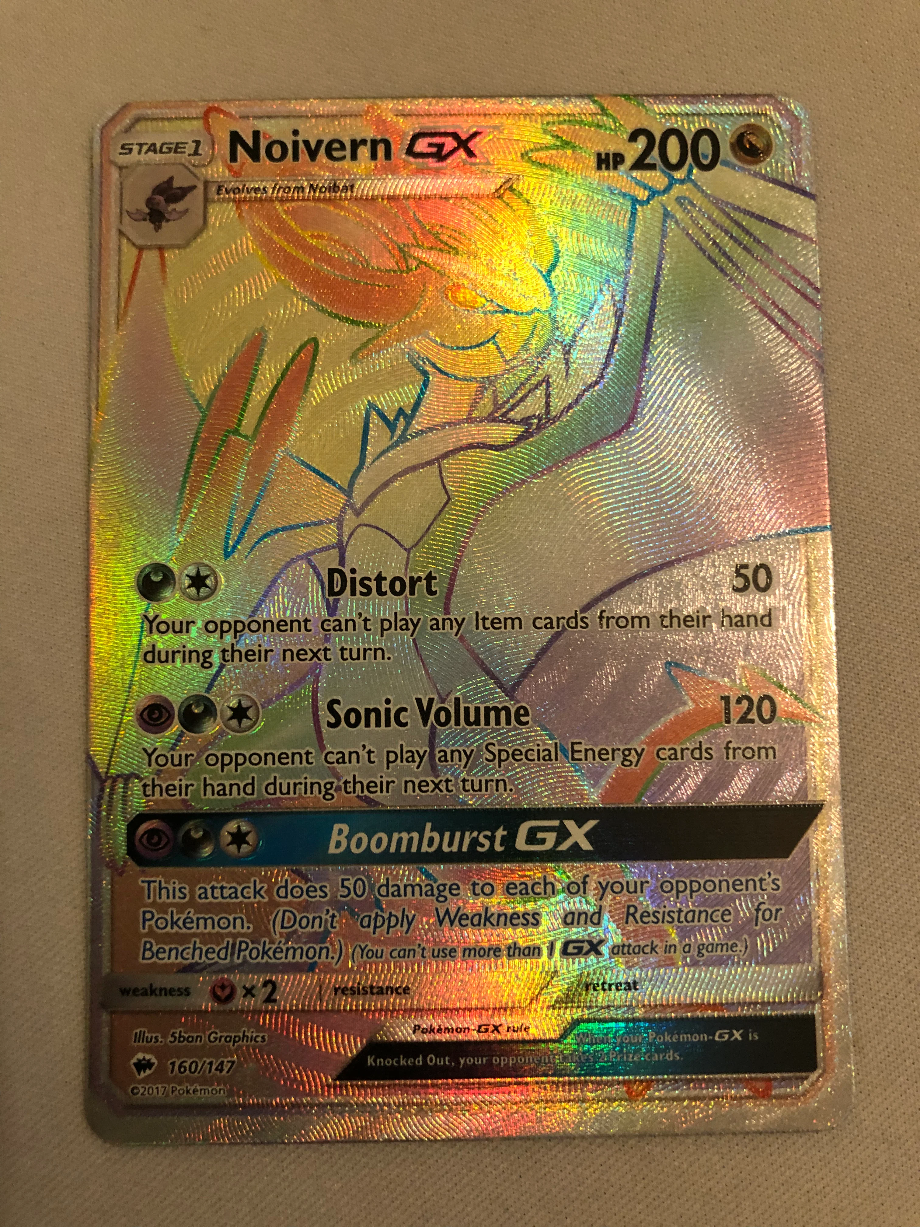 Noivern GX 160/147 Rainbow Secret Rare Pokemon Card Near Mint